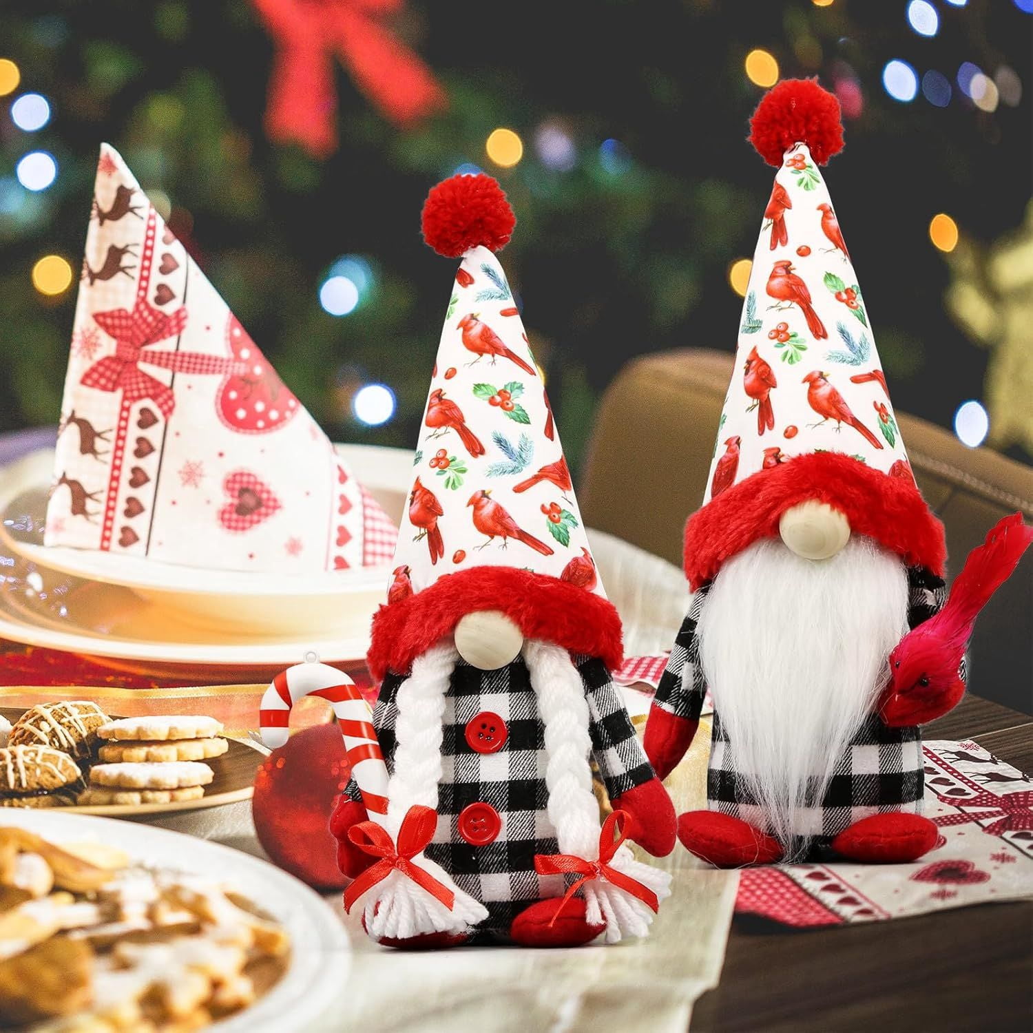 Christmas Red Cardinal Gnomes Decorations for Home, Indoor, Office- Xmas Gnomes Plush Doll - Christmas Elf Decoration Swedish Tomte - Red Cardinal Decor for Table - Gnomes Gifts for Women