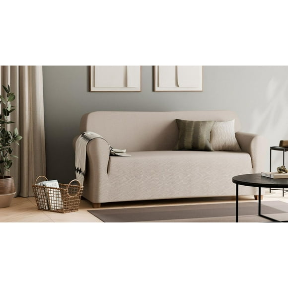 SmartFit Housse de canapé extensible imperméable avec tissu texturé performant, housse de meuble 1 pièce, lin Housse en tissu