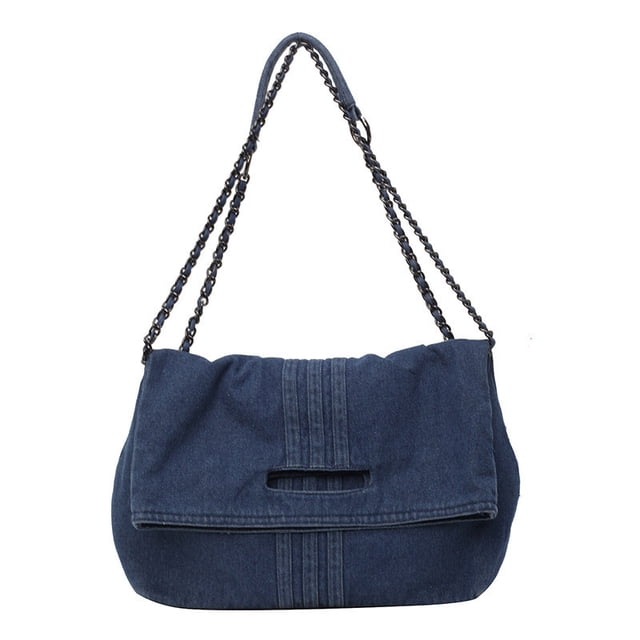Bolso vaquero de mujer con correa de cadena - Tote de gran capacidad para uso diario, viajes y salidas informales