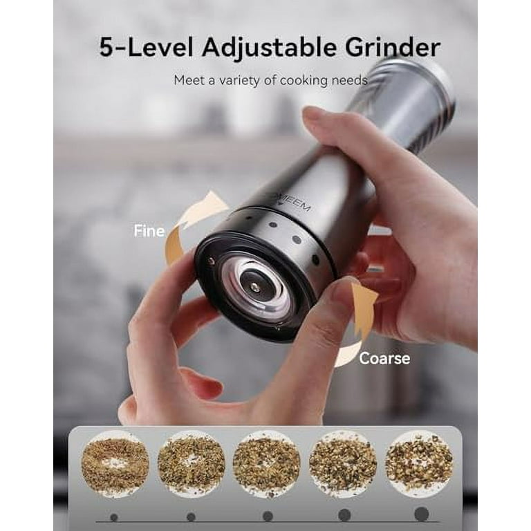 Tomeem Electric Salt and Pepper Grinder Set Enhanced Capacity Stainless  Steel Salt and Pepper Shakers Electric with Lights 