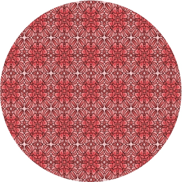 Ahgly Company Tapis d'Intérieur Ronds Transitionnels Rouges Lavables à la Machine, 5 Pieds Rond