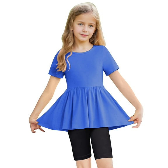 snilers Girls Clothes 2 Piece Summer Outfits Short Sleeve Pleated T-Shirts and Shorts Beach Summer Kids Clothing Set Size 5-15 Years