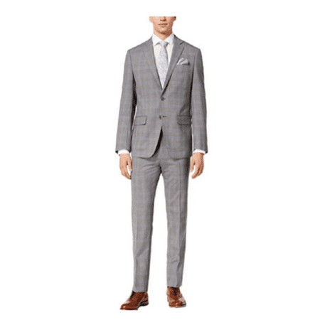 Tallia Men's Slim-Fit Gray/Blue Plaid Suit, 44R
