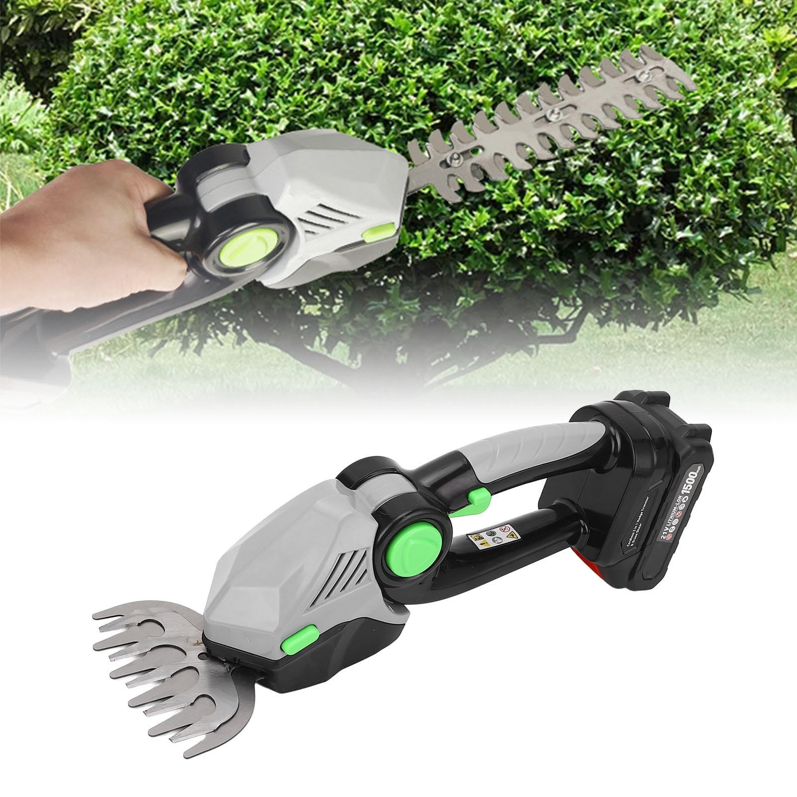 Yajisi 21V Cordless 2‑in‑1 Hedge Trimmer & Grass Shear – 22000rpm, 1.5Ah Li Battery, Dual 5.1” & 8.66” Heads, 60‑min Runtime, Safety Lock, Adjustable 15°‑60° Head