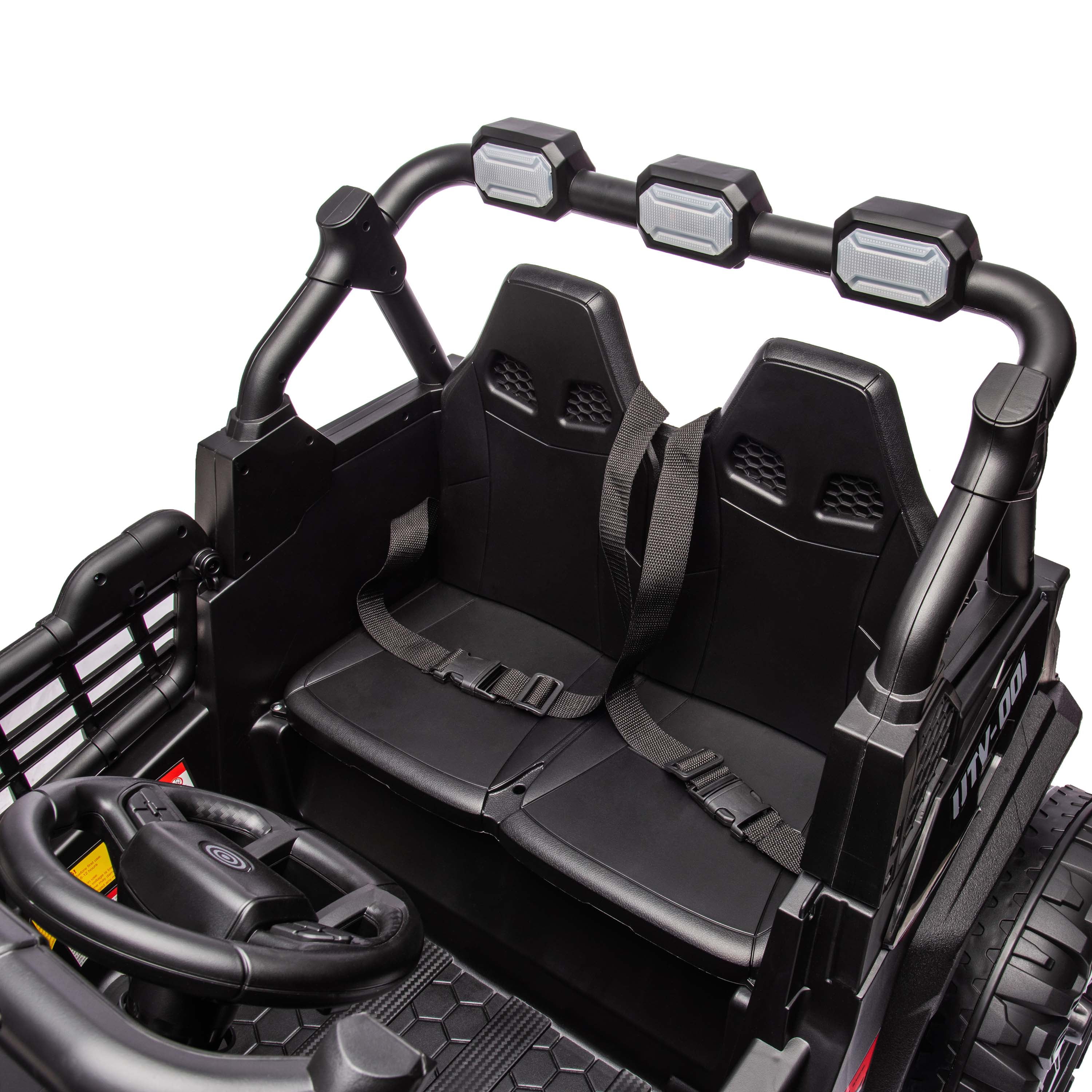 Joyracer 4WD 24 V Ride on Toys UTV with 2 XL Seaters, 4*200W Motor Kid Electric Power Car Wheels with Remote Control, LED Lights, Spring Suspension, 3 Speeds, Bluetooth Music, Black
