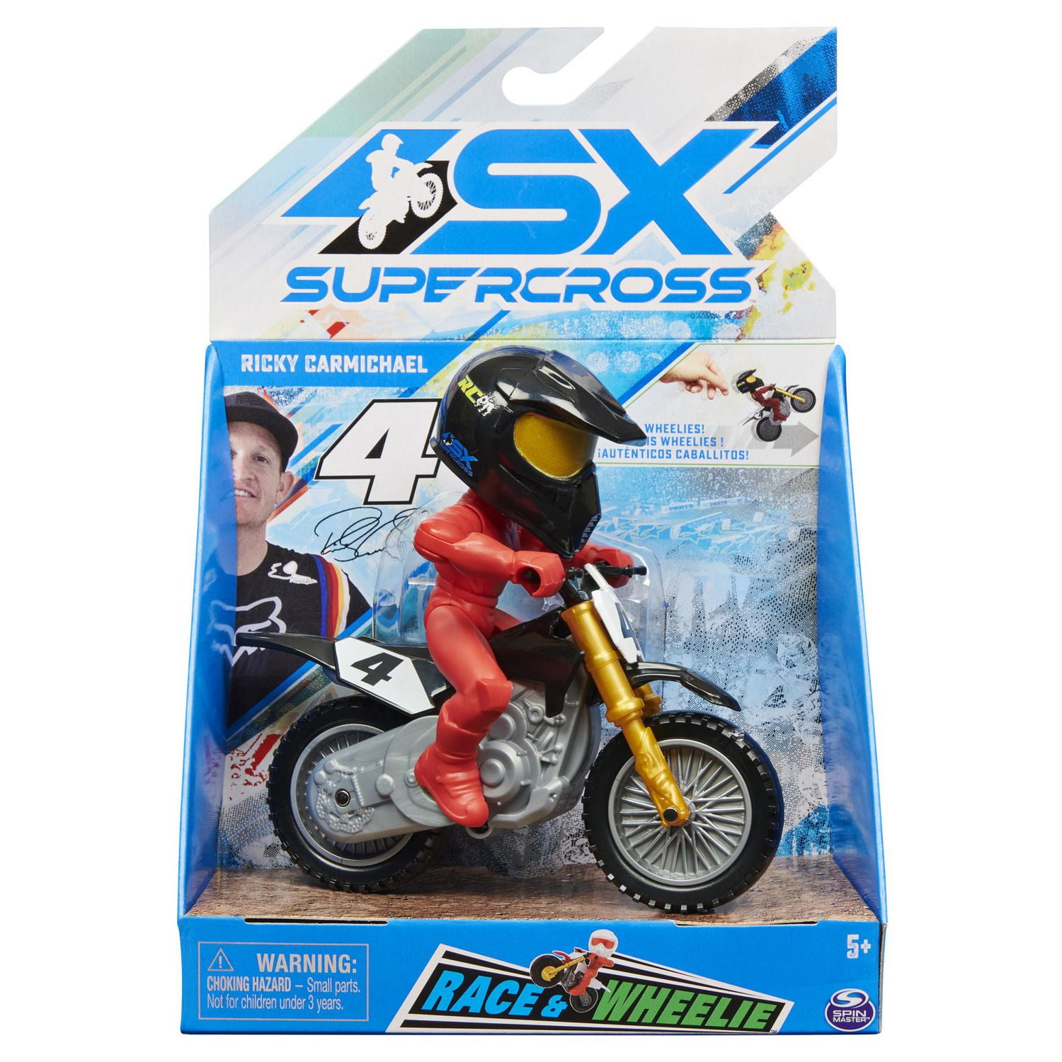 Supercross, Race and Wheelie Bike, Moto collector authentique de Ricky Carmichael, jouets pour enfants à l'échelle 1:18 pour garçons à partir de 5 ans