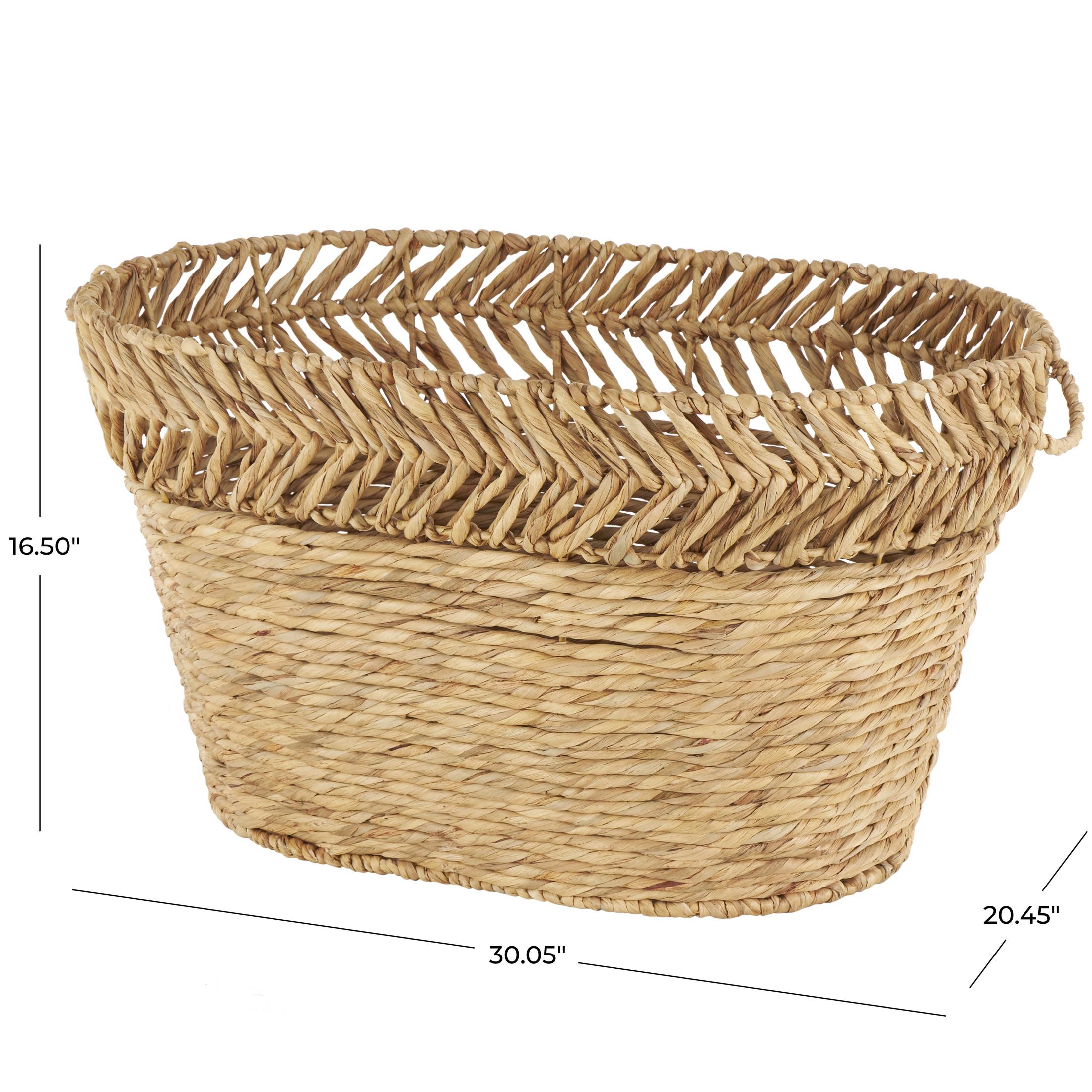 DecMode 30" x 17" Brown Seagrass Handmade Large Woven Oval Storage Basket with Zig Zag Patterned Rim, 1-Piece