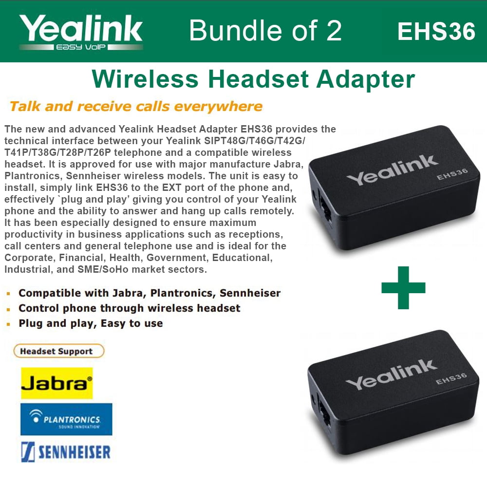 Yealink EHS36 2PACK IP Phone Wireless Headset Adapter Plug and Play
