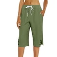 thumbnail image 5 of ASDFVBKG Linen Capri Pants for Women Dressy Casual Bermuda Shorts Knee Length Elastic Waist Trendy Summer Bermuda Shorts with Pockets Light Green 2XL, 5 of 7