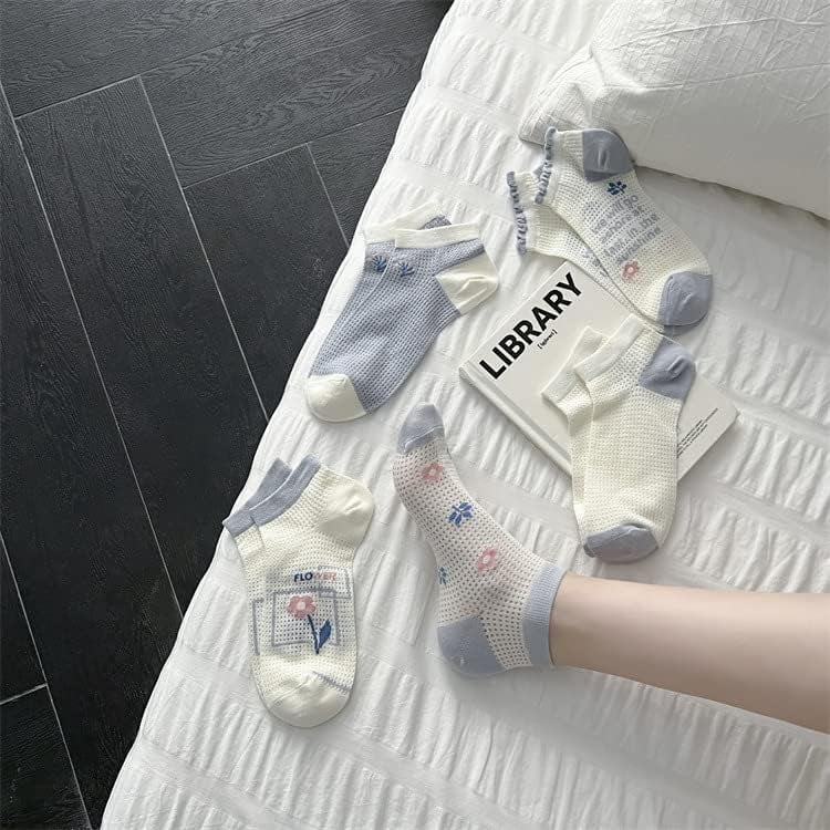 CoCozhu 5/10 Pairs Cute Flowers Patterned Design Combed Cotton Mesh Breathable Ankle Socks For Women Girls