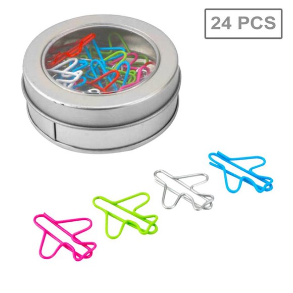 POINTERTECK 24Pcs Paper Clips Colorful Aircraft Shaped Bookmark Clips-Funny Desk Accessories Office Supplies Decor Gift Birthday Gift for Children