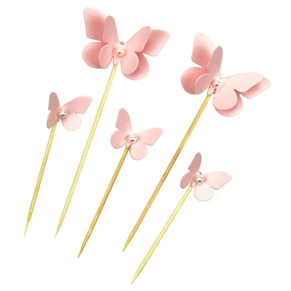 Cake Toppers Pink Bamboo for Cupcakes and Cakes 10Set 4.7x2x0.1in