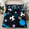 thumbnail image 2 of Manfei Boys Soccer Basketball Twin Sheet Sets, Sports Theme Twin Fitted Sheet, Black Blue White Flat Sheet, Microfiber Bedroom Decor 3-Piece, 2 of 7
