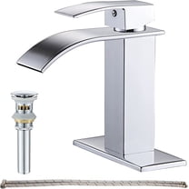 Chrome Bathroom Faucet Waterfall Single Handle Bathroom Sink Faucet with Metal Pop-up Drain, Bathroom Faucet One Hole or 3 Hole with Deck Plate