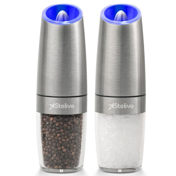 Stelive 2-Piece Electric Auto Salt and Pepper Grinder Set, Auto Salt and Pepper Mills Set, Electric Salt and Pepper Shakers, with Adjustable Coarseness for Seasoning
