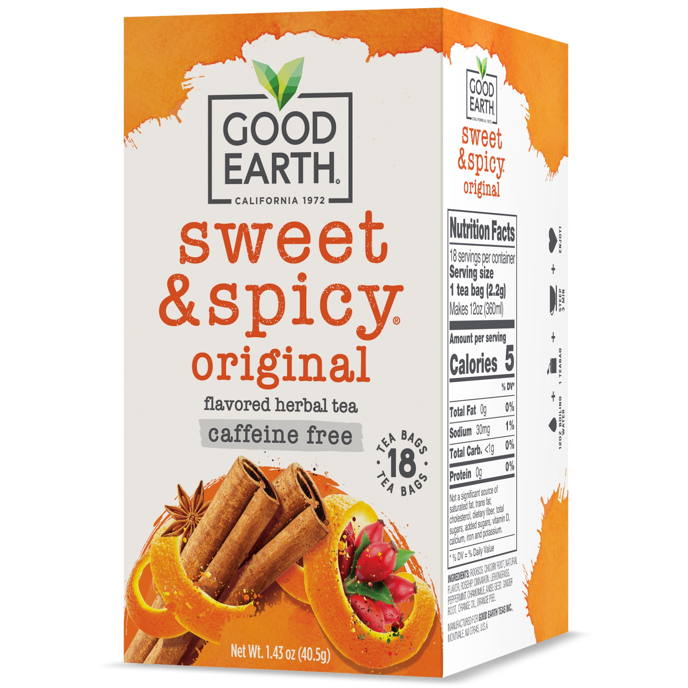 Good Earth Sweet & Spicy Original Caffeine Free Herbal Tea, 18 Count