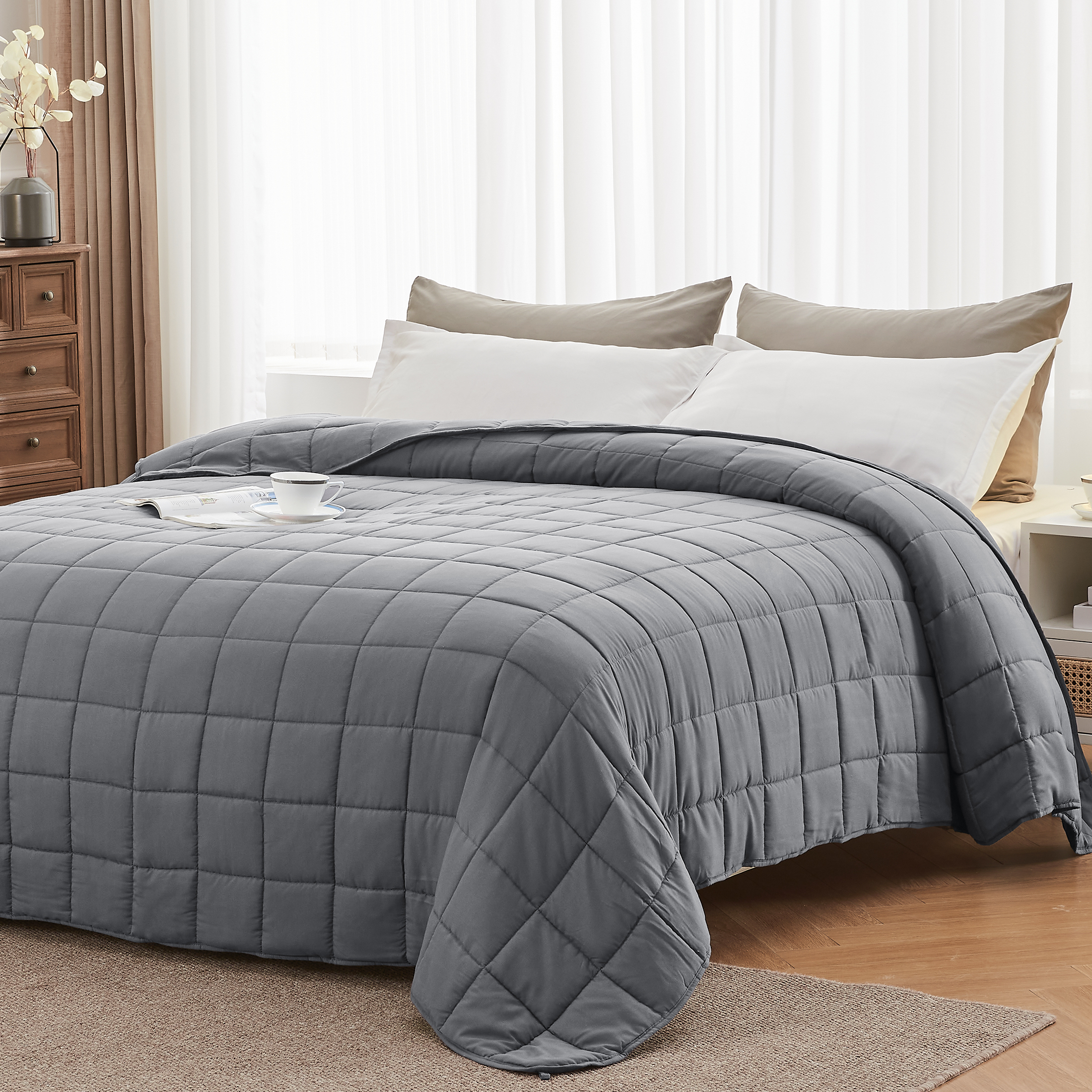 48x72 Cotton Weighted Blanket 15lb – Breathable, Twin Size, Gray By Segawe