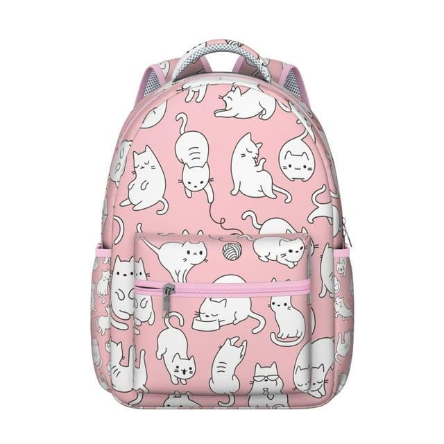 Minimalist Cat Design Student School Backpack with Geometric Cat Pattern Artistic Abstract Cat Print Design Book Bag