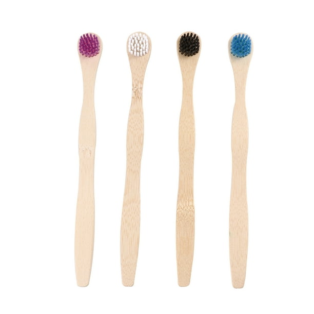 EeaseMX 4 cepillos de dientes de bambú para limpieza lingual, raspadores y cepillos de dientes para una limpieza bucal profunda (blanco, azul, negro y violeta)