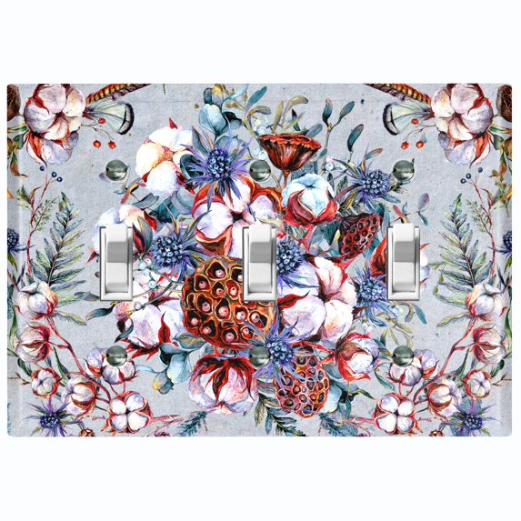 Metal Light Switch Plate Cover Flower Bouquet Colorful Pastel Blue FLW012