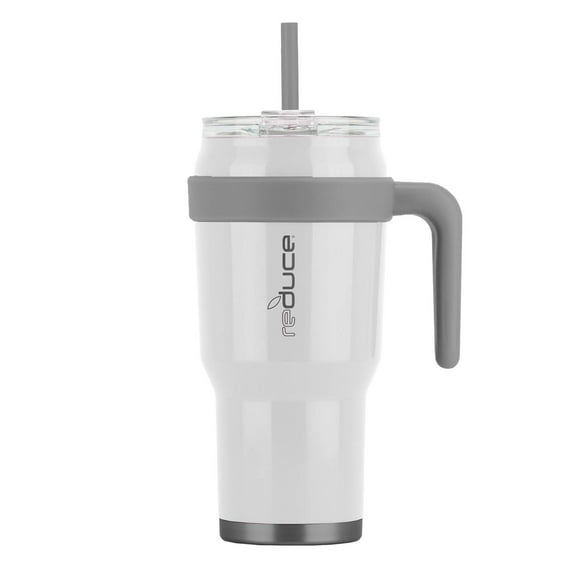 Reduce 40 oz Tumbler with Handle and Straw - White, Opaque Gloss