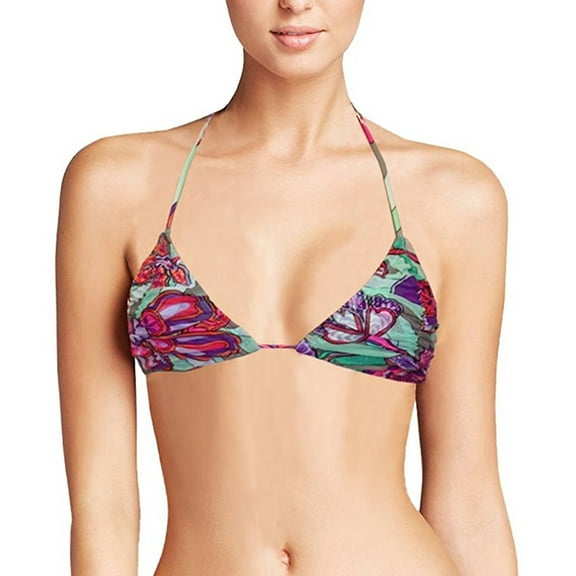 Raisins Women's Halter Shirred Up Slide Bra Bikini Top, Aqua, L