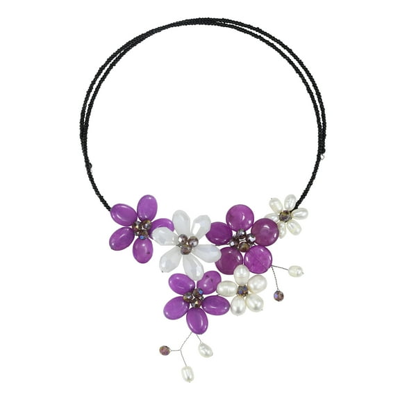 Floral Flair Purple Amethyst and Freshwater Pearl Choker Wrap Necklace