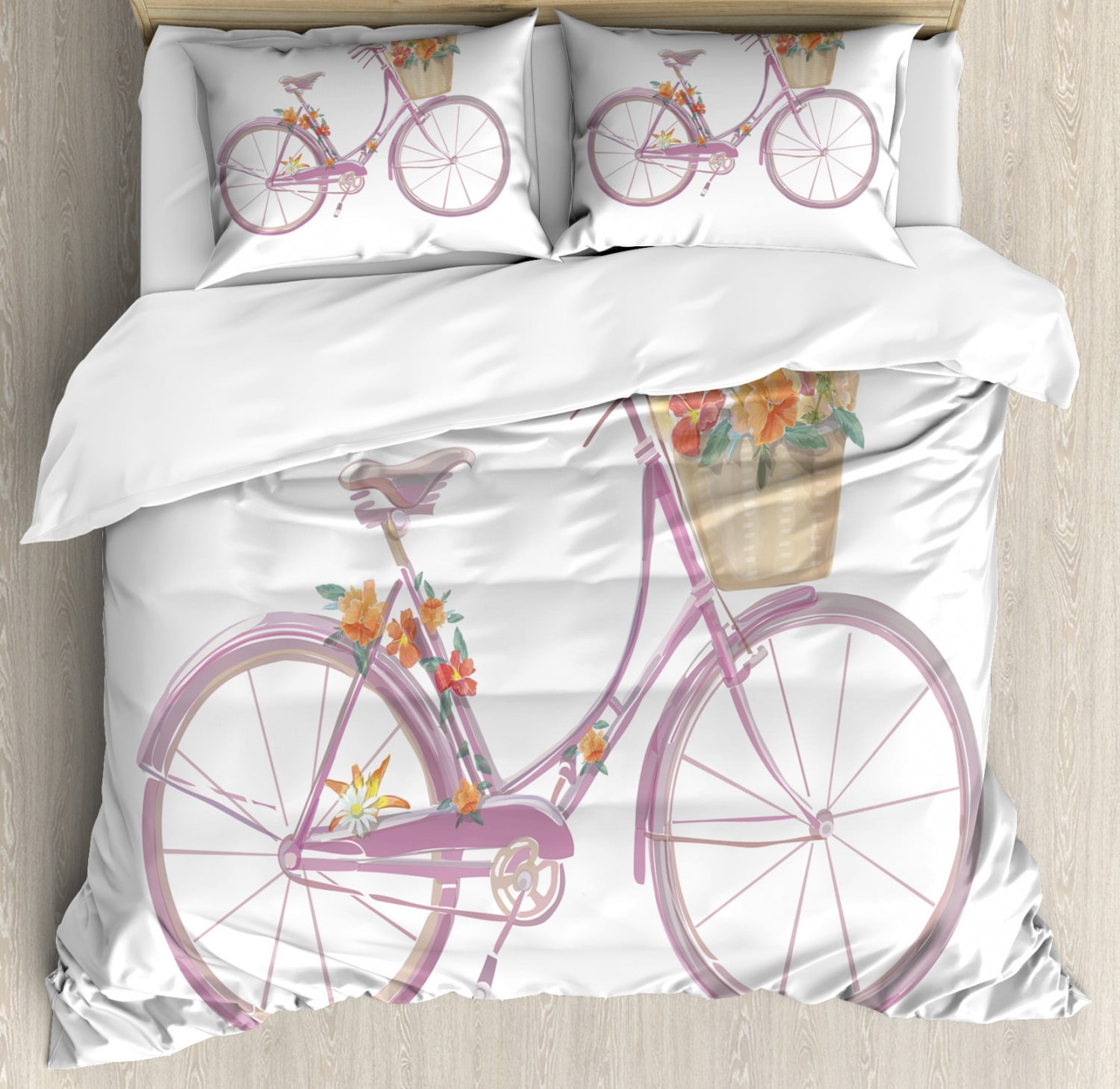 Bicycle Duvet Cover Set Watercolor Illustration Of A Pink Bicycle With Flowers Romantic Vintage Artistic Decorative Bedding Set With Pillow Shams Multicolor By Ambesonne Walmart Com Walmart Com