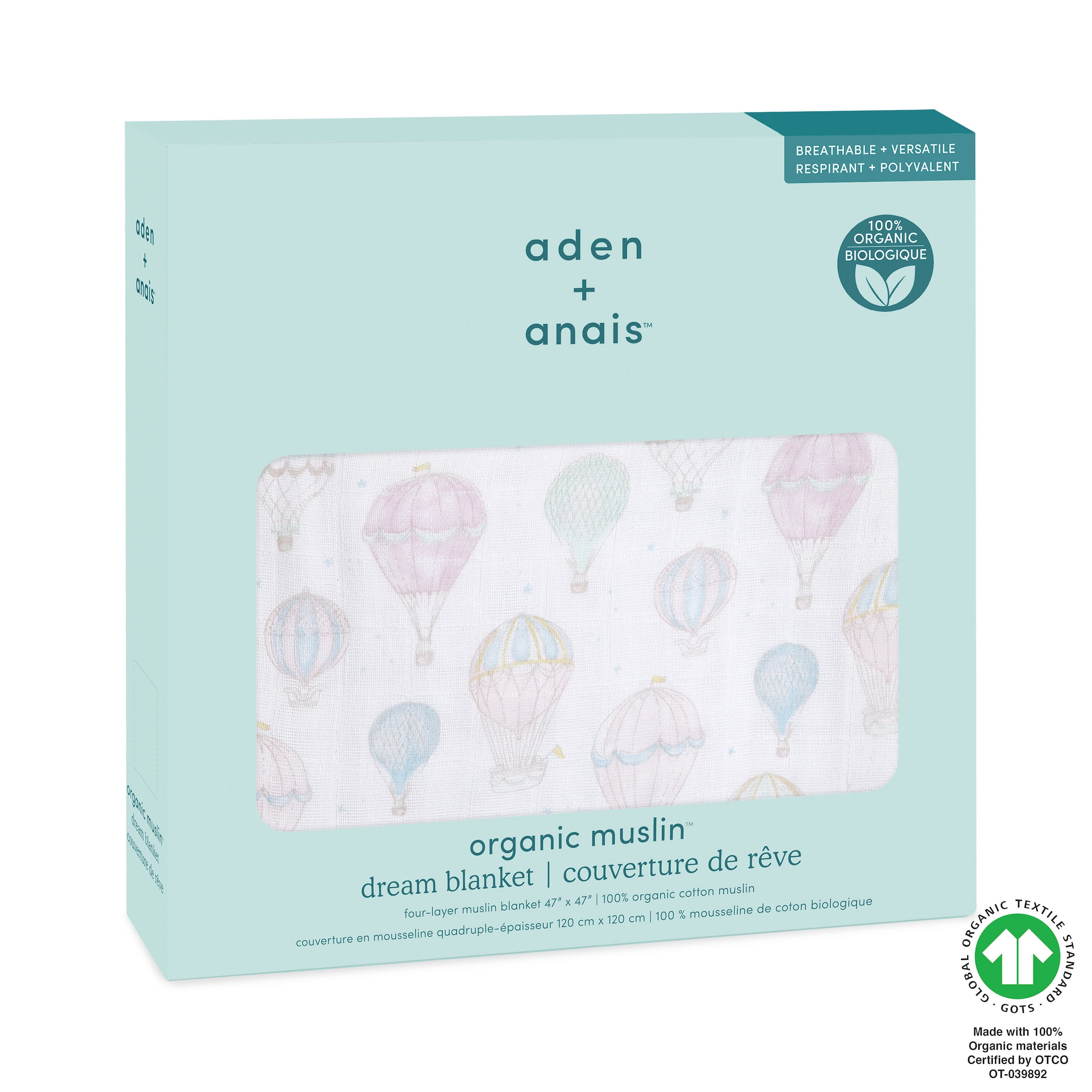 aden + anais Organic Cotton Muslin Baby Blanket Crib Bedding for Newborn Baby and Toddler, Nursery Blanket for Boys and Girls, Baby Registry and Shower Gift - Above The Clouds