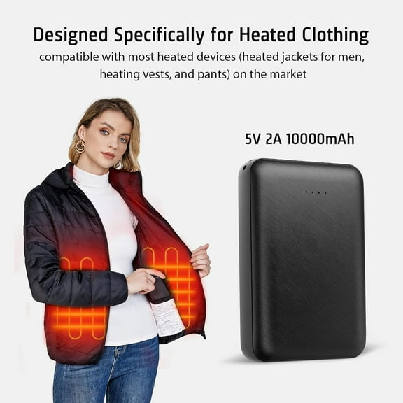 JUNCHI-Heated Vest Battery Pack Power Bank 10000 mAh for Heated Jacket Heating Electric Vest Coat Hoodies for Man for Women