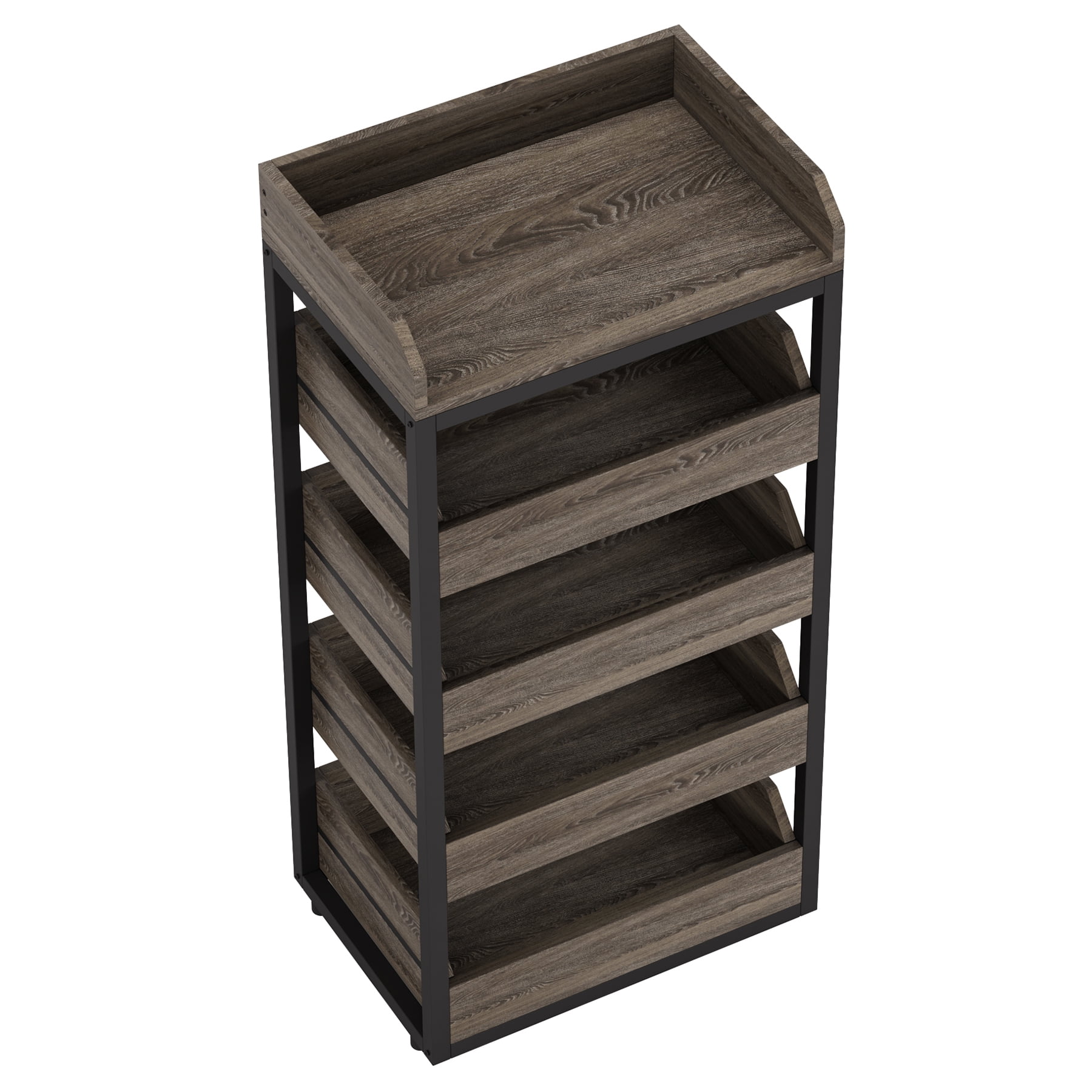 Fnova 46" 5-Tier Wood Storage Rack, Pull-Out Snack Stand Fruit Vegetable Basket Stand, Shelf Organizer with Heavy-Duty Metal Frame for Kitchen, Living Room, Bedroom