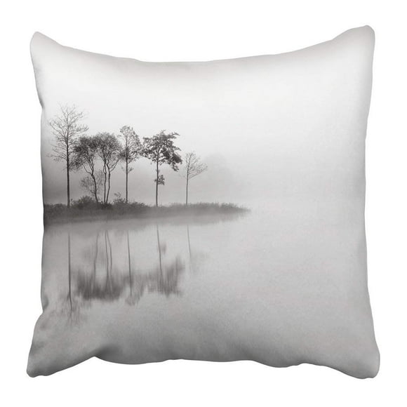 RYLABLUE Black Fog Loch Ard Trees in the Mist Reflecting on Water White Lake Misty Minimal Scenery Sunrise Pillowcase Pillow Cushion Cover 18x18 inch