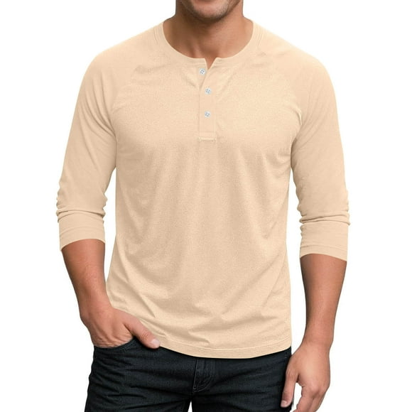 Kalauyu Men's Henley Shirts Long Sleeve Casual Pullover T-Shirt Fashion Basic Button Shirts