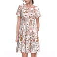 thumbnail image 1 of Easygdp Autumn Floral Deer para Vestido Transpirable de Mujer, Vestido Suelto de Manga Corta con Pliegues y Bolsillos para el Verano, 1 of 6