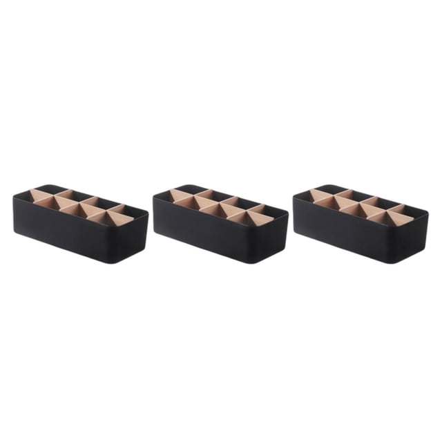 kurtrusly Storage Box Strong Practicality Wide Application Detachable Partition Large Capacity Plastic Storage Box Ladder Layered Black Rectangular 8-cell 3Set