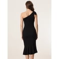 thumbnail image 4 of Vestido de cóctel de un hombro para mujer elegante vestido de sirena ajustado con dobladillo de cola de pez Negro M, 4 of 5