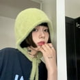 thumbnail image 2 of Ear Protection Lace-up Brimless Bandage Winter Hat Women Solid Color Riding Woolen Yarn Cap, 2 of 9