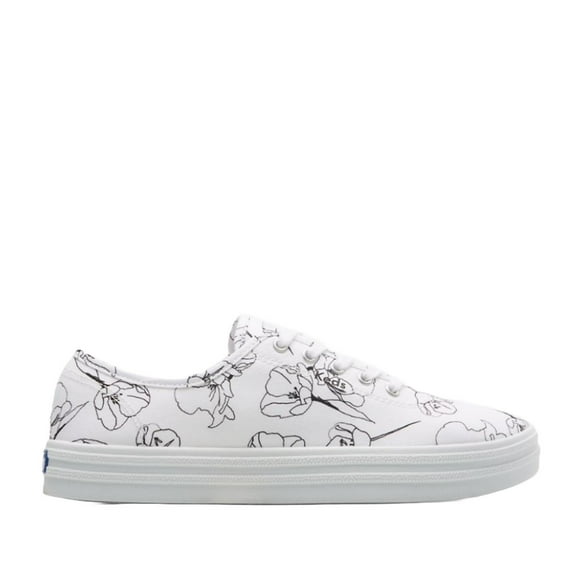 Keds Women's Breezie Canvas Hand Drawn Print in White/Black, 5 US