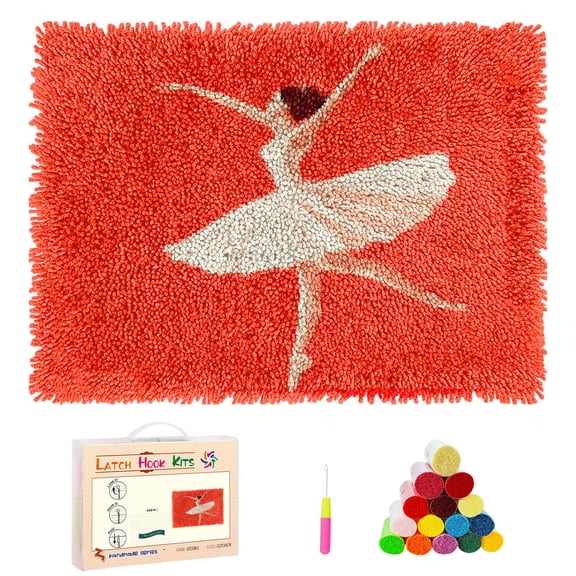 DIY Latch Hook Rug Kits Cartoon Dancing Ballerina Stamped Non-slip Mat Crochet Yarn Hook and Latch Emboridery Tapestry for Home Floor Decoration and Pet Warm Cushion 52x38cm(4)