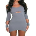 thumbnail image 1 of Women Summer Solid Color Long Sleeve Backless Ripped Party Dress, 1 of 9