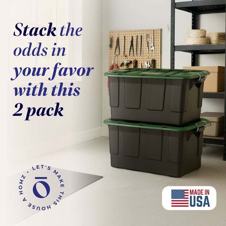 Homz 2 Pack 30-Gallon Plastic Stackable Home Storage Bins with