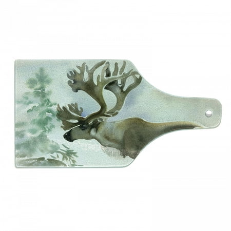 

Antlers Cutting Board Moose in Winter Forest Wildlife Reindeer Christmas Theme Watercolor Painting Style Tempered Glass Cutting and Serving Board Wine Bottle Shape Beige Green by Ambesonne