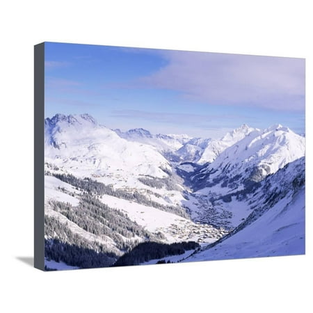 Snow-Covered Valley and Ski Resort Town of Lech, Austrian Alps, Lech, Arlberg, Austria Stretched Canvas Print Wall Art By Richard