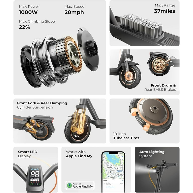 NAVEE, Electric Scooter, GT3 Pro, 1000W/20MPH/37Mi - Walmart.com