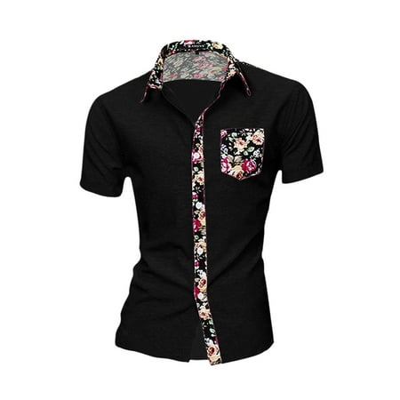 Unique Bargains Men's Casual Single Breasted Short Sleeve Pocket Floral Print Shirt