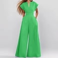 thumbnail image 2 of Ke1Clo Women Spring Fall Jumpsuits Casual V Neck Sleeveless High Waist Elastic Waist Jumpsuit Solid Loose Flowy Wide Leg Romper Green XL, 2 of 6