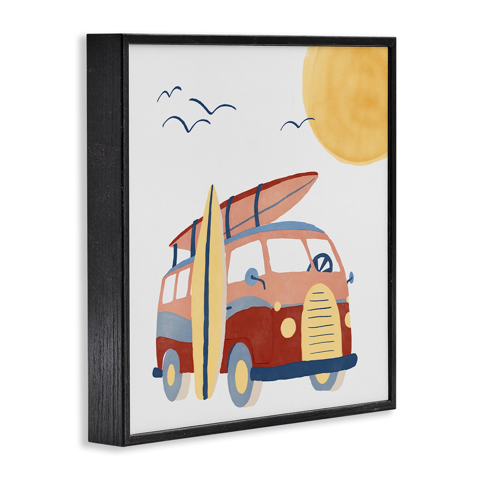 Stupell Industries Summer Surf Bus Transportation Painting Black Framed Art Print Wall Art, 24 x 24