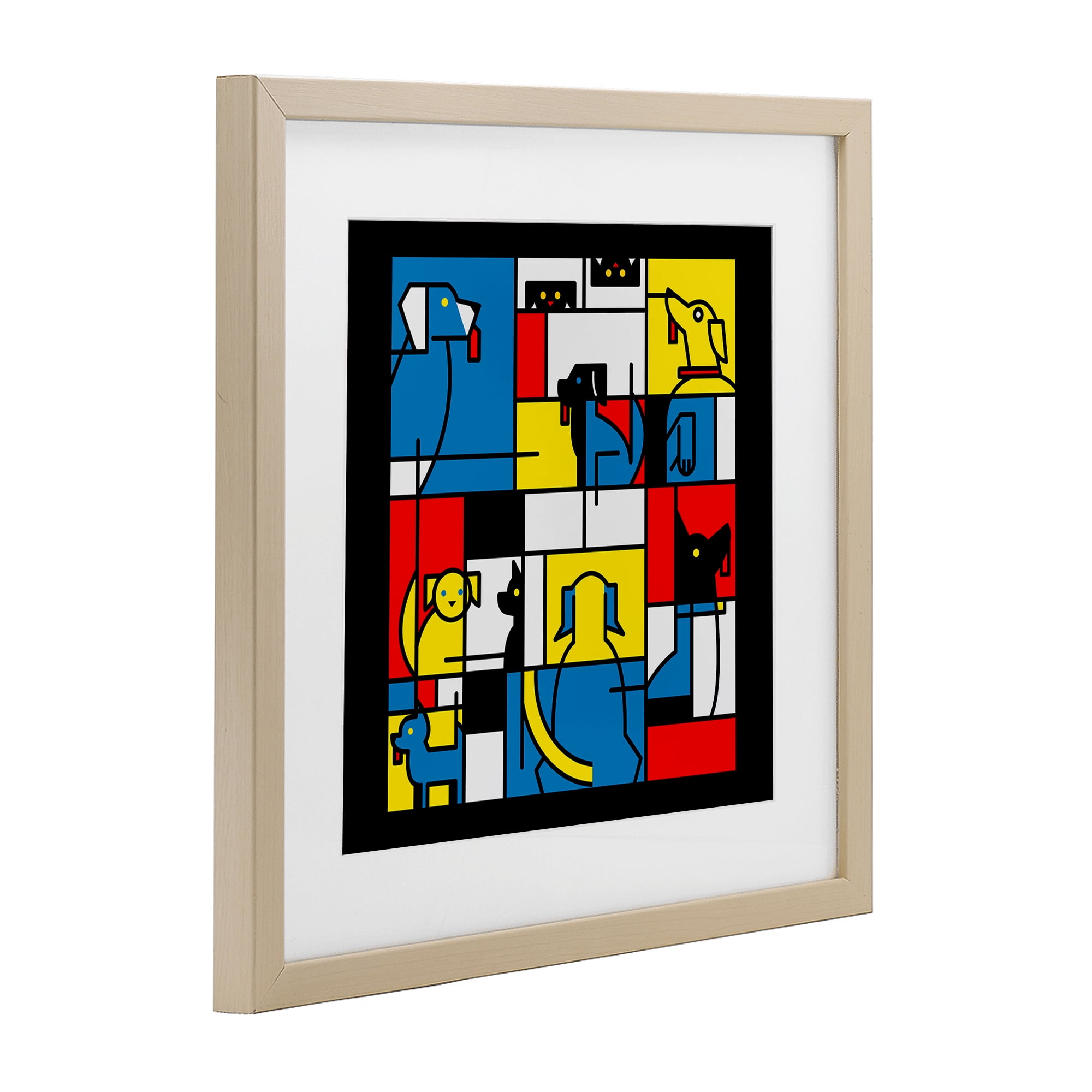 Stupell Industries Color Block Dogs Abstract Birch Framed Print Under Glass, design by Tobe Fonseca