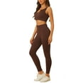 thumbnail image 4 of INSPIRE CHIC Women's 2 Piece Workout Sets Seamless Ribbed Sports Bra High Waisted Leggings Set Brown L, 4 of 5