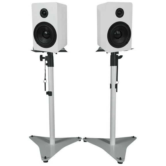 2) Rockville RockShelf 54W 5.25" Home Bookshelf Speakers White Adjustable Stands